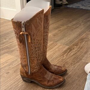 Old Gringo Brown Leather Embroidered Knee-High Heeled Boots